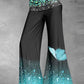 Women's casual butterfly sequin bootcut šňůra kalhoty široká noha kalhoty