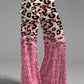 Women's casual leopard print patchwork bootcut šňůra kalhoty široká noha kalhoty