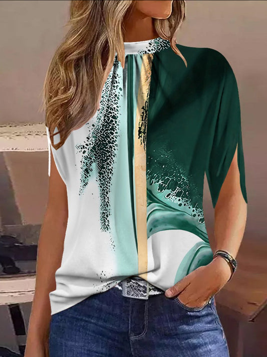 Women's casual round neck art gradient print shirt top
