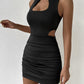 Dámské retro černé plisované slim fit hip mini šaty