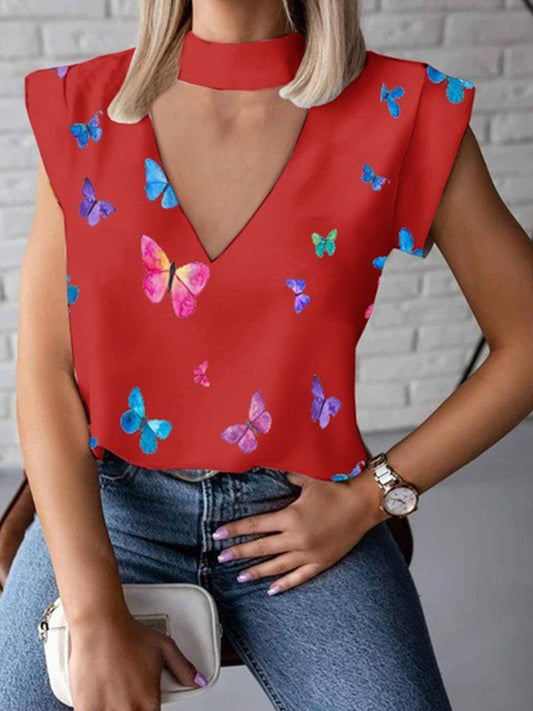 Dámské retro halter krk butterfly print košile