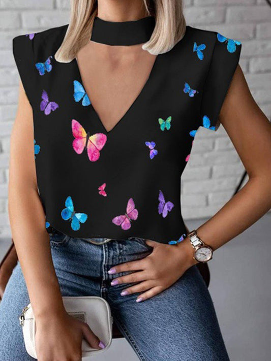 Dámské retro halter krk butterfly print košile