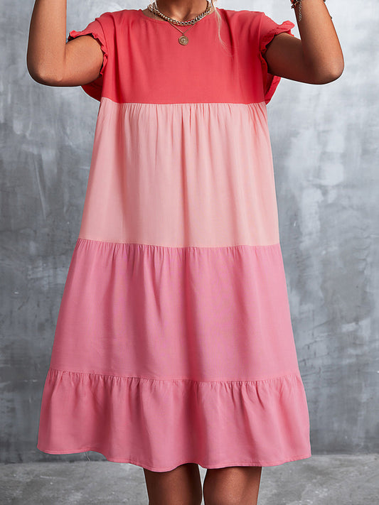 Dámské retro kontrastní barva splicing swing mini šaty