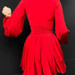 Dámské retro červené lucerny rukáv pasu hluboké v mini šaty