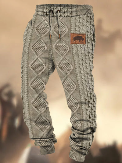 Patrón de textura retro Imprimir Western Village Hunting Logo Striped Casual Sweatpants