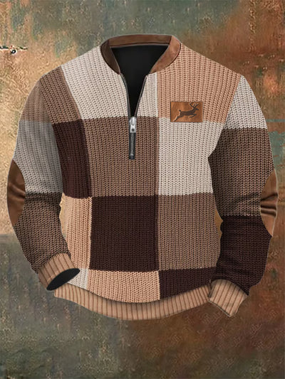 Hombres Retro País Western Art Print Diseño V-cuello de la cremallera de manga larga suéter Sudadera