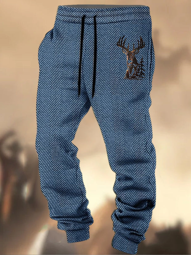 Patrón de textura retro Imprimir Western Village Hunting Logo Striped Casual Sweatpants