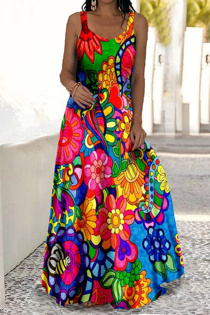 Dámské volné každodenní šaty s pestrobarevným květinovým potiskem