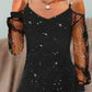 Dámské černé v krku sequin mesh špagety popruh strana mini šaty