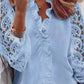 Ženská v-neck jednofarebná krajka skládaná tričko s dlouhým rukávem