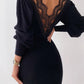 Women's solid color long-sleeved lace stitching backless v-neck waist mini dress