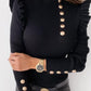 Women's casual round neck solid color ruffle long sleeve top