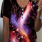 Women's casual v-neck bright color art abstract print short sleeve shirt