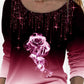 Dámská neformální košile s kulatým výstřihem a růžovým potiskem s dlouhým rukávem