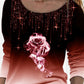 Dámská neformální košile s kulatým výstřihem a růžovým potiskem s dlouhým rukávem