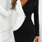 Dámské černé a bílé pruhované barvy kontrastu nepravidelné štíhlý oblek mini šaty