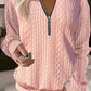 Women's loose long sleeve zippered embossed solid color sweatshirt