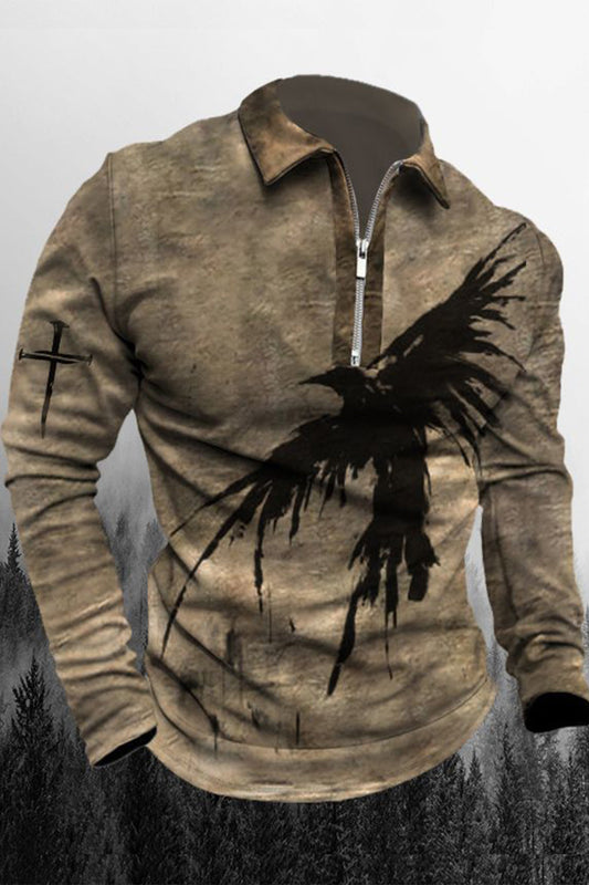 Men's casual zipper stand collar dark punk fashion pattern sweatshirt
