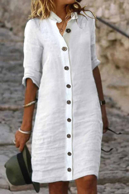 Dámské ležérní jednobarevné volné šaty s jednoduchým bavlněným plátnem