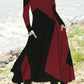 Women's vintage patchwork round neck long sleeve maxi dress