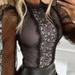 Women's vintage see-through mesh lace patchwork shirt