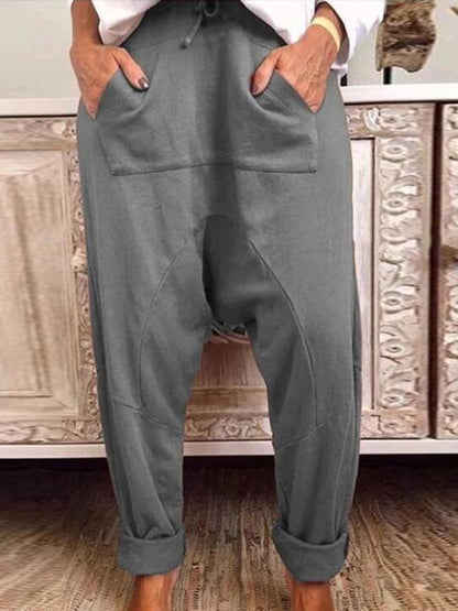 Dámské retro příležitostné móda pokles rozkroků kalhoty čipka-up harem kalhoty