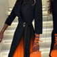 Dámské retro v-neck módní pásek uprostřed rukávu plisované midi šaty