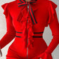 Women's vintage red zip long sleeve mini dress