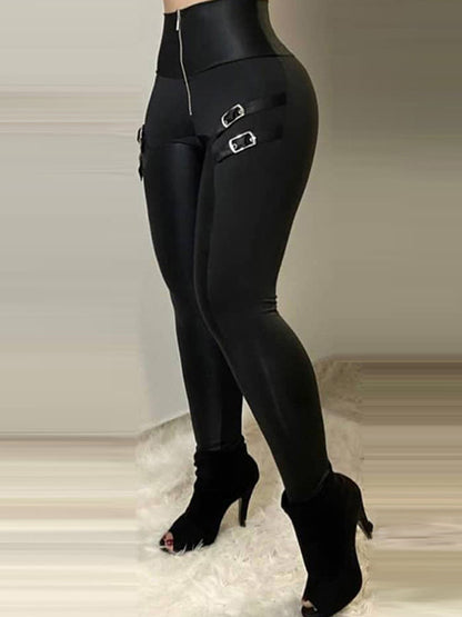 Dámské retro černé vysoké pásek těsné spony design kalhoty