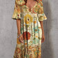 Women's vintage multicolor printed mid-sleeve mini dress