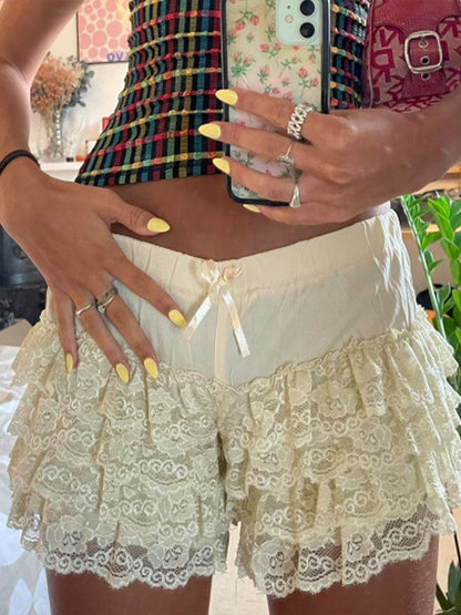 Dámské retro jednofarebné dort stacked sukně módní krajky culottes